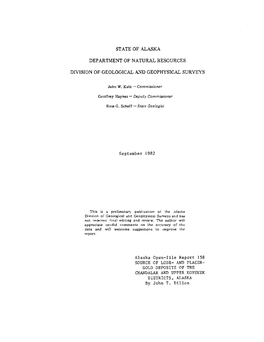 STATE of ALASKA Department of Natural Resources DIVISION of GEOLOGICAL & GEOPHYSICAL SURVEY