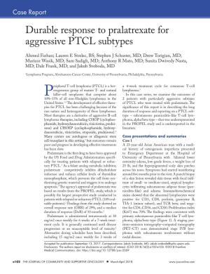 Durable Response to Pralatrexate for Aggressive PTCL Subtypes