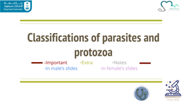 Classifications of Parasites and Protozoa -Important -Extra -Notes -In Male’S Slides -In Female’S Slides Objectives