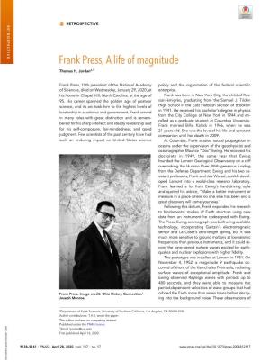 Frank Press, a Life of Magnitude Thomas H