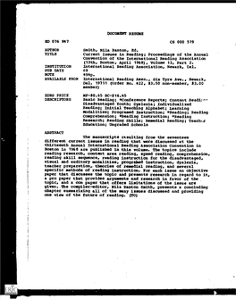 Current Issues in Reading; Proceedings of the Annual Convention of the International Reading Association (13Th, Boston, April 1968), Volume 13, Part 2