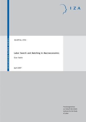 Labor Search and Matching in Macroeconomics