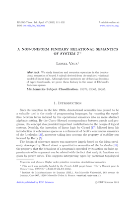 A Non-Uniform Finitary Relational Semantics of System T∗