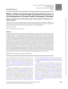 Effects of High-Level Acylsugar-Producing Tomato Lines