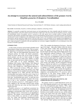 An Attempt to Reconstruct the Natural and Cultural History of the Granary Weevil, Sitophilus Granarius (Coleoptera: Curculionidae)