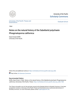 Notes on the Natural History of the Sabellariid Polychaete Phragmatopoma Californica
