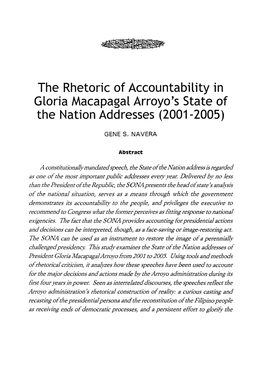 The Rhetoric of Accountability in Gloria Macapagal Arroyo's State of the Nation Addresses (2001-2005)