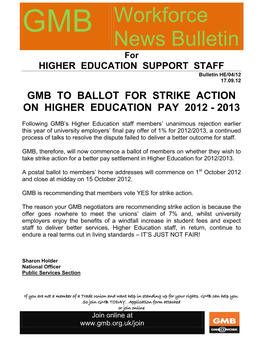 Workforce News Bulletin for HIGHER EDUCATION SUPPORT STAFF Bulletin HE/04/12 17.09.12