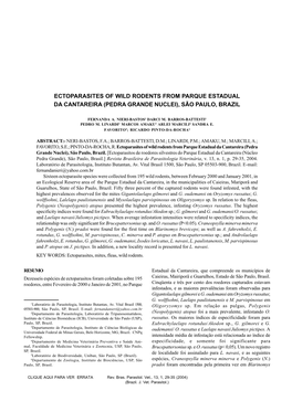 Ectoparasites of Wild Rodents from Parque Estadual Da Cantareira (Pedra Grande Nuclei), São Paulo, Brazil