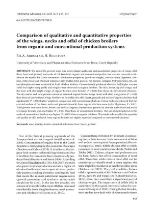 Comparison of Qualitative and Quantitative Properties of the Wings, Necks and Offal of Chicken Broilers from Organic and Conventional Production Systems