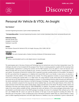 Personal Air Vehicle & VTOL