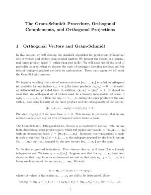 The Gram-Schmidt Procedure, Orthogonal Complements, and Orthogonal Projections
