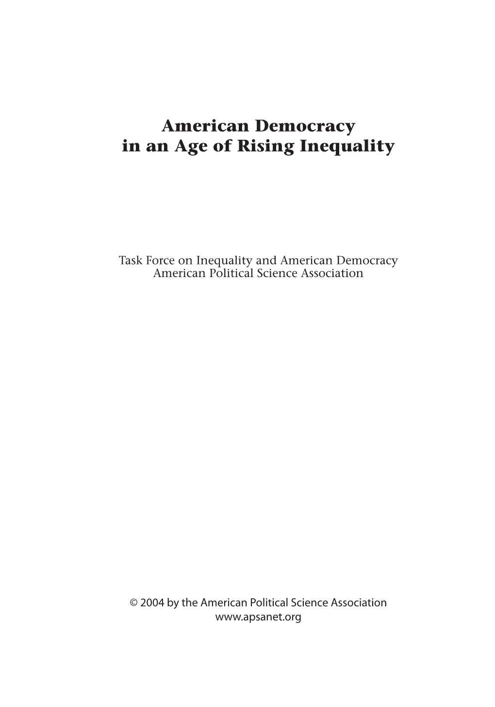 American Democracy in an Age of Rising Inequality