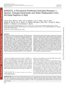GI262570, a Peroxisome Proliferator-Activated Receptor Agonist, Changes Electrolytes and Water Reabsorption from the Distal Neph