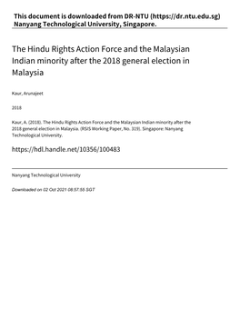 The Hindu Rights Action Force and the Malaysian Indian Minority After the 2018 General Election in Malaysia