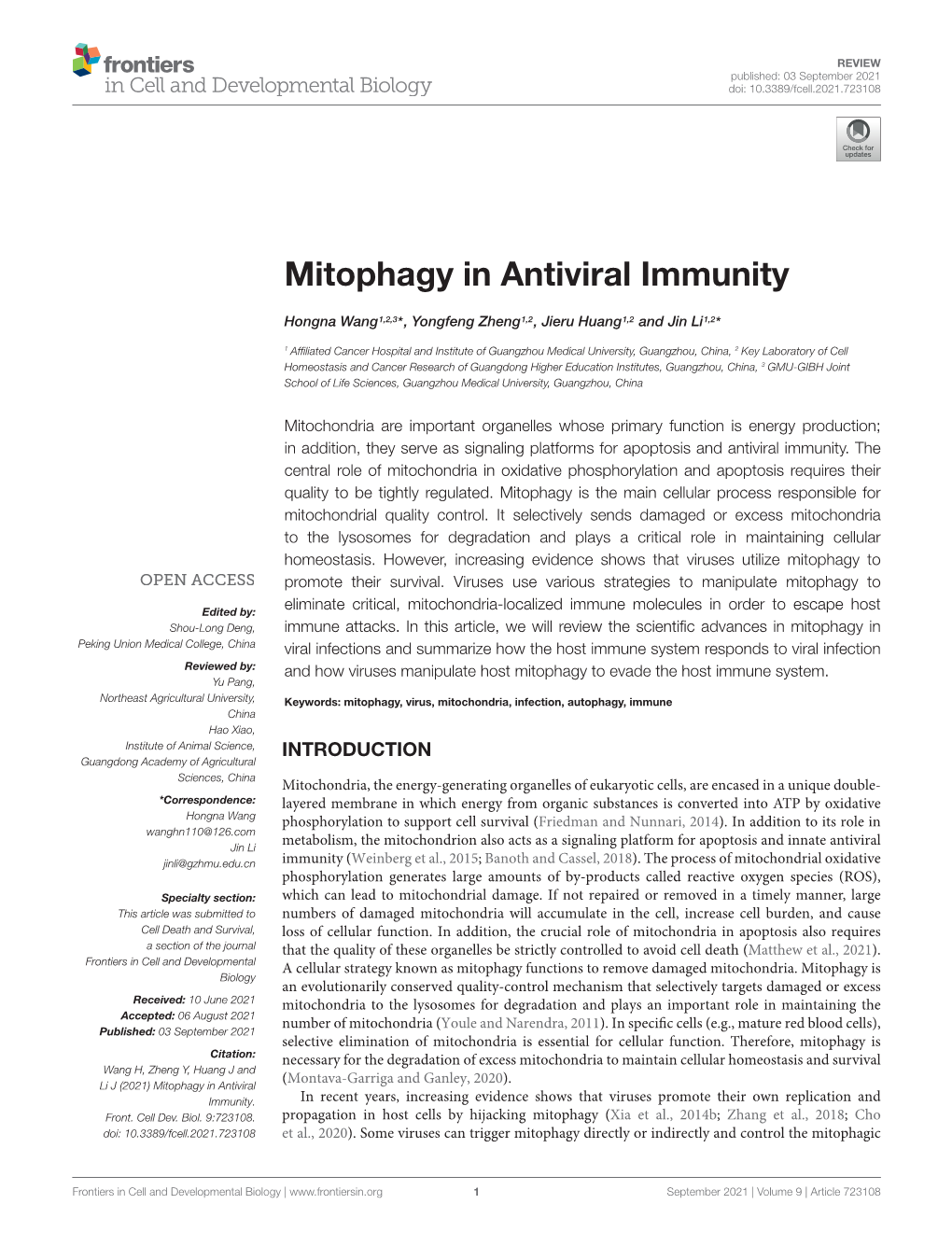 Mitophagy in Antiviral Immunity