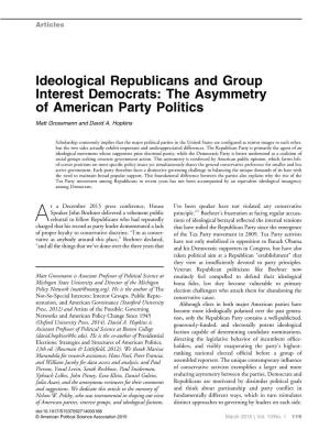 Ideological Republicans and Group Interest Democrats: the Asymmetry of American Party Politics