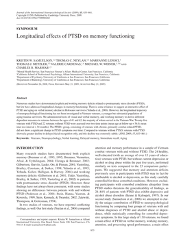 Longitudinal Effects of PTSD on Memory Functioning