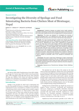 Investigating the Diversity of Spoilage and Food Intoxicating Bacteria from Chicken Meat of Biratnagar, Nepal