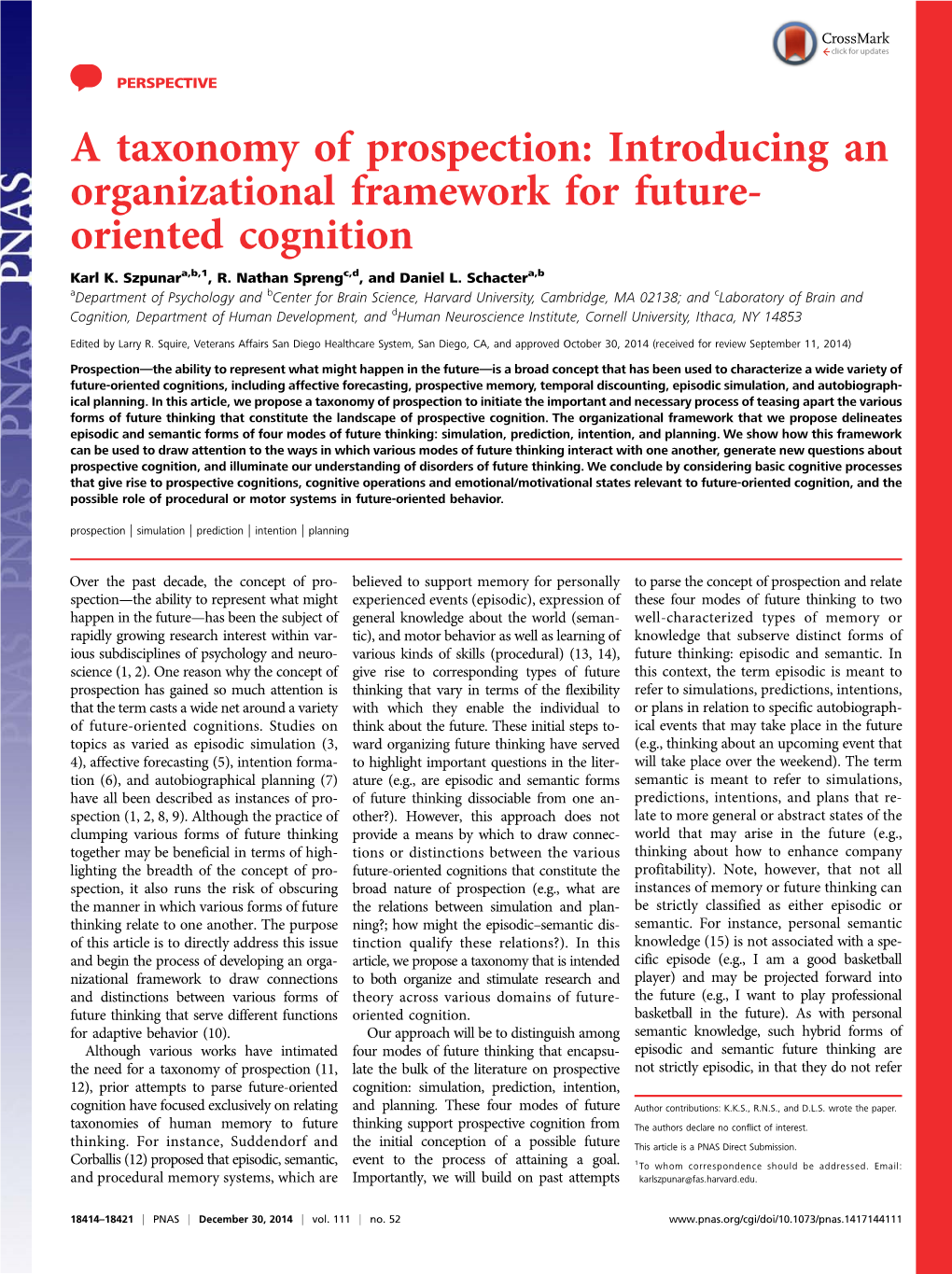 Introducing an Organizational Framework for Future- Oriented Cognition Karl K