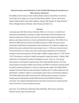 Characterization and Calibration of the Chemin Mineralogical