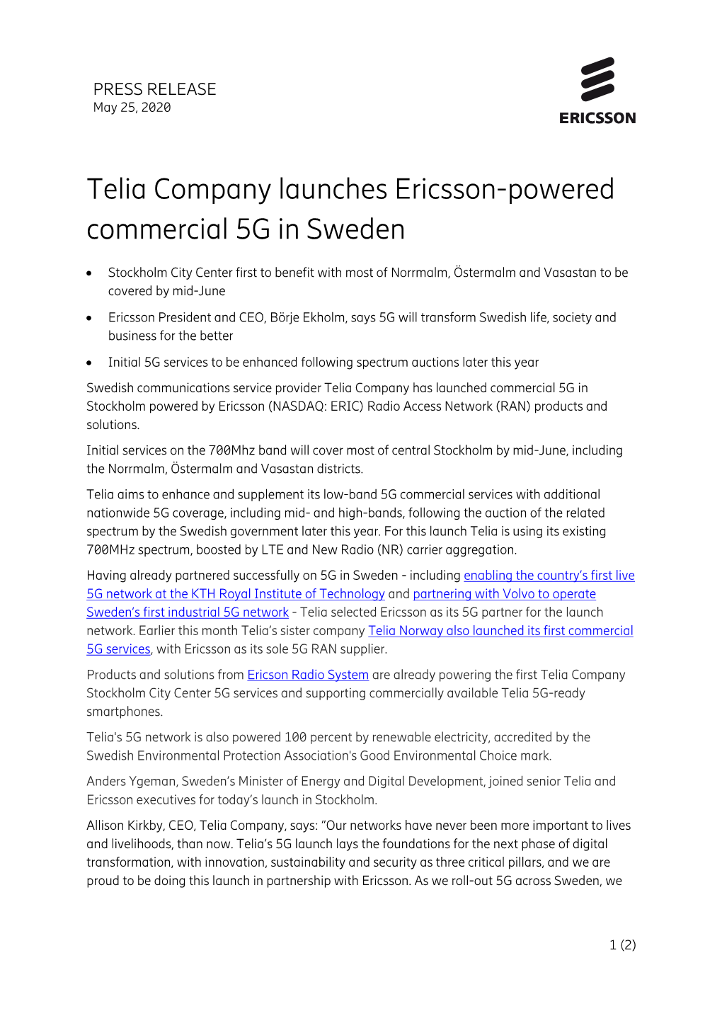 Press Release Ericsson