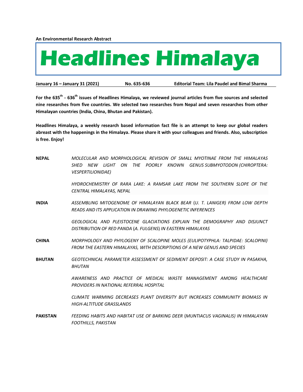 Headlines Himalaya December