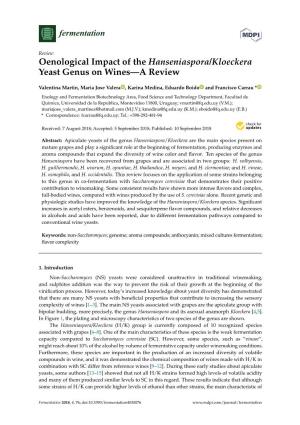 Oenological Impact of the Hanseniaspora/Kloeckera Yeast Genus on Wines—A Review