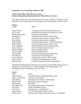 Annual Recovery Team Report February 2005
