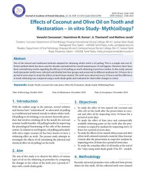 Effects of Coconut and Olive Oil on Tooth and Restoration – in Vitro Study- Myth(Oil)Ogy?