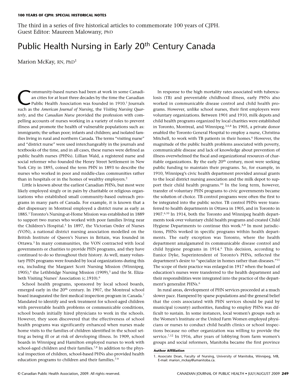 Public Health Nursing in Early 20Th Century Canada