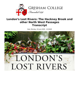 London's Lost Rivers: the Hackney Brook and Other North West