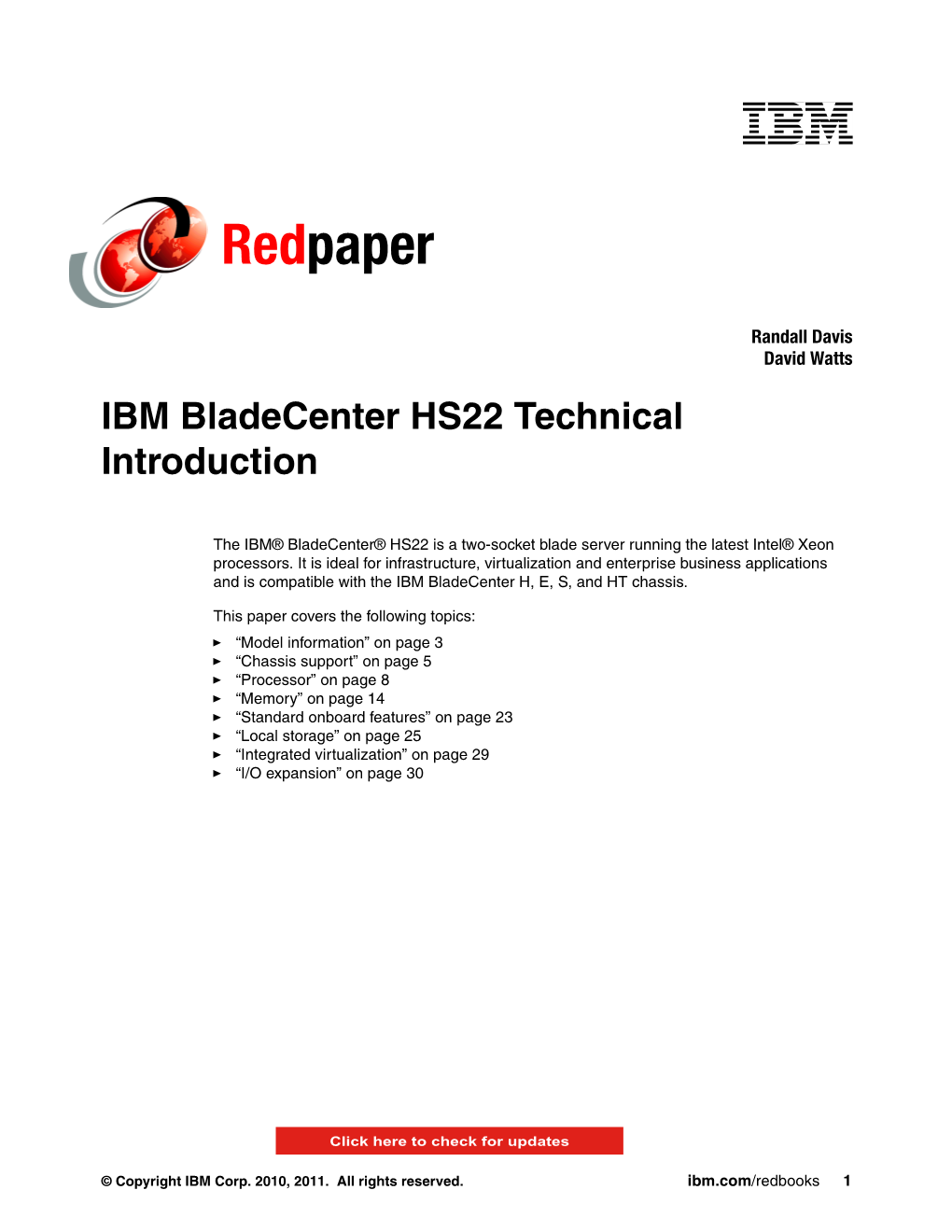IBM Bladecenter HS22 Technical Introduction