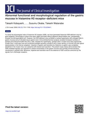 Abnormal Functional and Morphological Regulation of the Gastric Mucosa in Histamine H2 Receptor–Deficient Mice