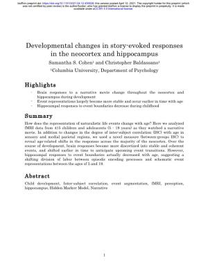 Developmental Changes in Story-Evoked Responses in the Neocortex and Hippocampus Samantha S