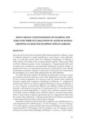 Heavy Metals Concentration of Dumping Site Soils and Their Accumulation in Alyssum Murale Growing in Selected Dumping Sites in Albania