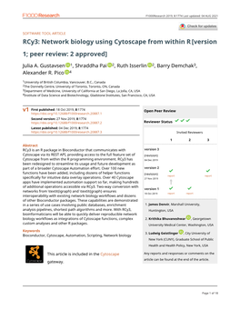 Rcy3: Network Biology Using Cytoscape from Within R[Version 1; Peer Review: 2 Approved]