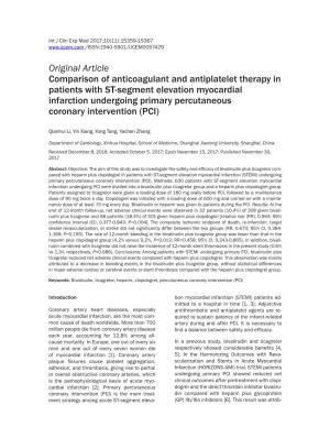 Original Article Comparison of Anticoagulant and Antiplatelet