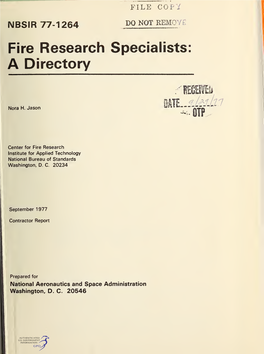Fire Research Specialists: a Directory