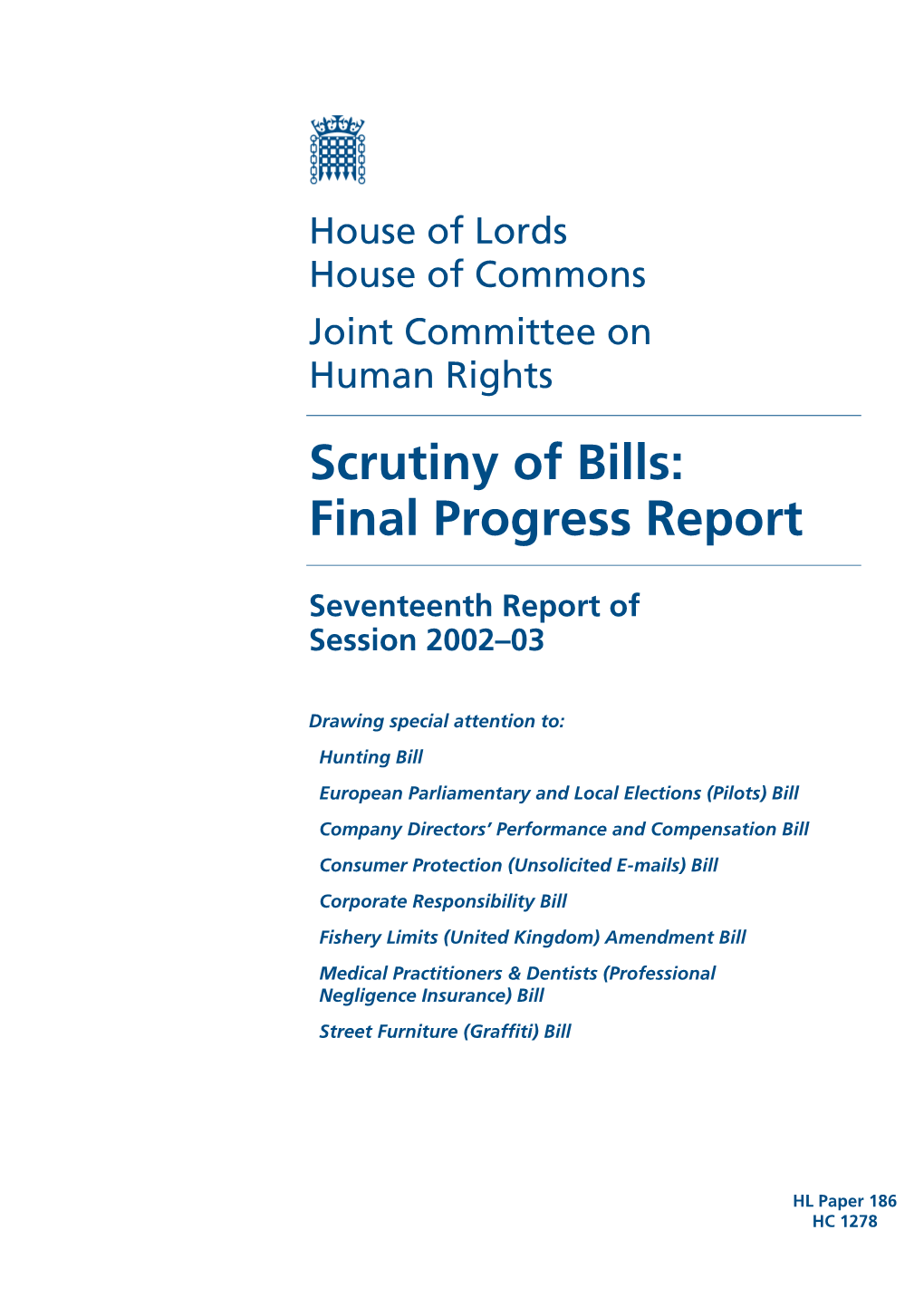 Scrutiny of Bills: Final Progress Report