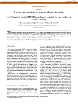 Directed Mutagenesis of Pig Renal Membrane Dipeptidase His219 Is