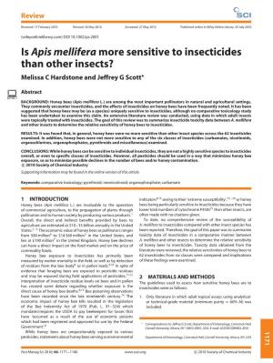 Is Apis Mellifera More Sensitive to Insecticides Than Other Insects?