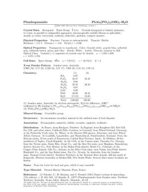 Plumbogummite Pbal3(PO4)2(OH)5 • H2O C 2001-2005 Mineral Data Publishing, Version 1