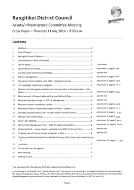 Rangitikei District Council Assets/Infrastructure Committee Meeting Order Paper — Thursday 14 July 2016 9:30 A.M