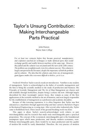 Taylor's Unsung Contribution: Making Interchangeable Parts Practical