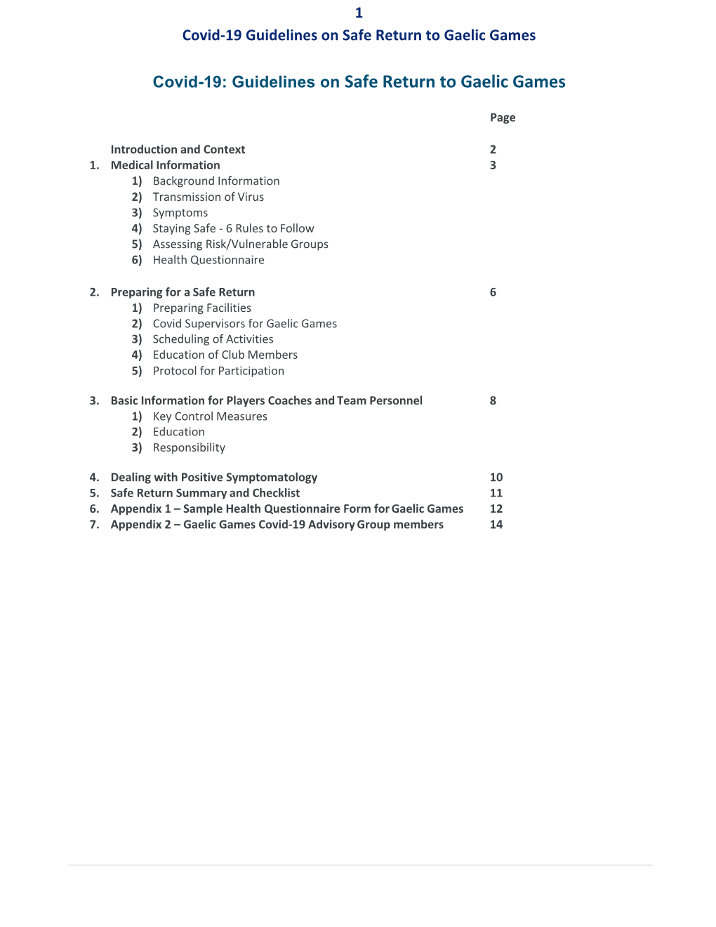 1 Covid-19 Guidelines on Safe Return to Gaelic Games