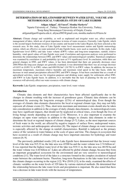 DETERMINATION of RELATIONSHIP BETWEEN WATER LEVEL, VOLUME and METEOROLOGICAL VARIABLES: STUDY of LAKE EGIRDIR 1Isparta Universit