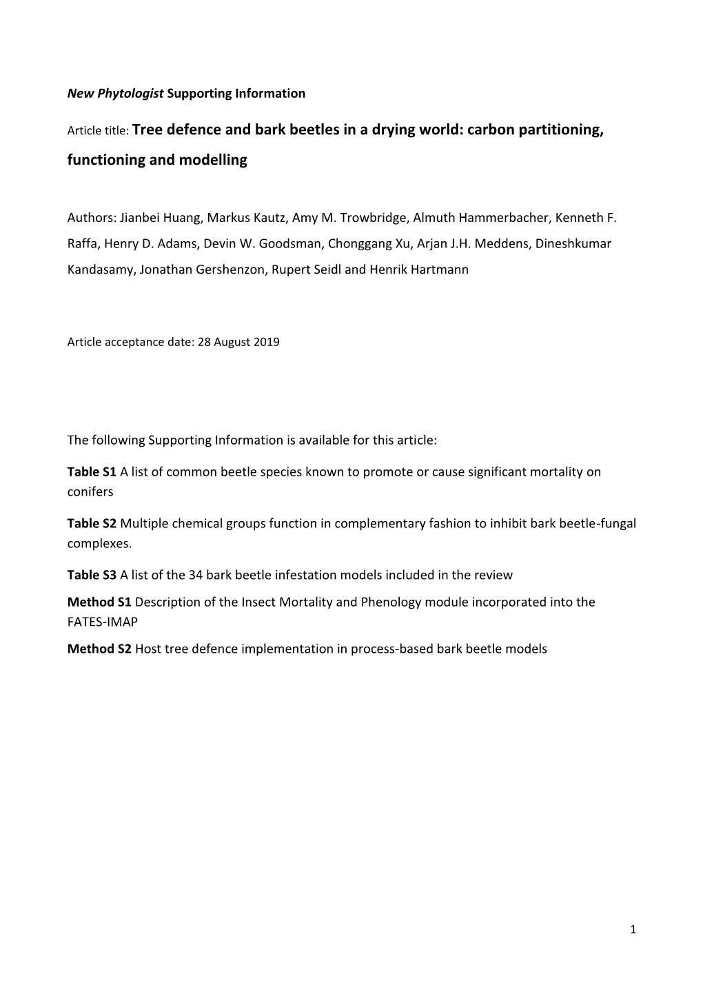 Article Title: Tree Defence and Bark Beetles in a Drying World: Carbon Partitioning, Functioning and Modelling