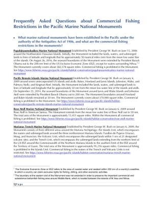Frequently Asked Questions About Commercial Fishing Restrictions in the Pacific Marine National Monuments