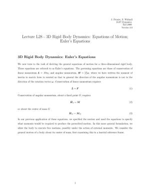 Lecture 28 3D Rigid Body Dynamics: Equations of Motion